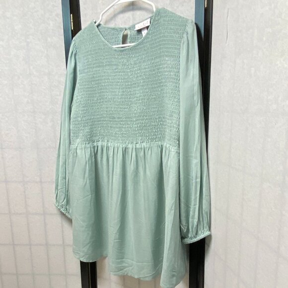 Isabel Maternity Long Sleeve Shirred Bodice Sheer Lined Maternity Shirt Mint NWT - Picture 5 of 11